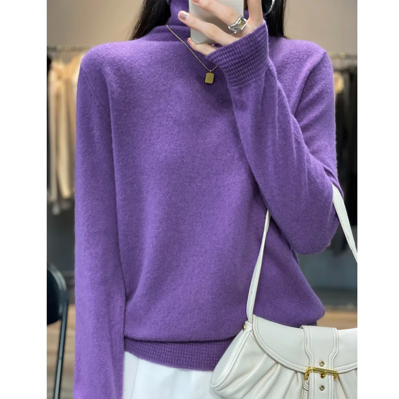 

Woolen Sweater Women's Wool Pile Neck Knitted Base Coat Loose Long Sleeve Autumn And Winter New Solid Soft Comfortable Sweater