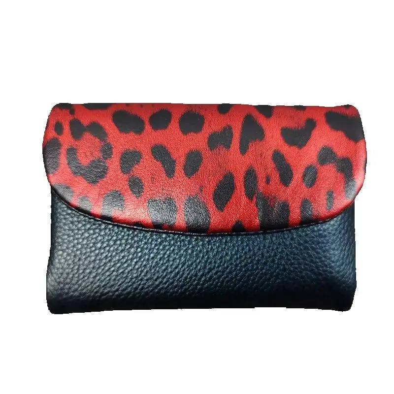 Trendy Leopard Printing Cow Leather Organizer Wallet Women's Cowhide Short Wallet ID Card Holders Money Pocket Purse Ladies