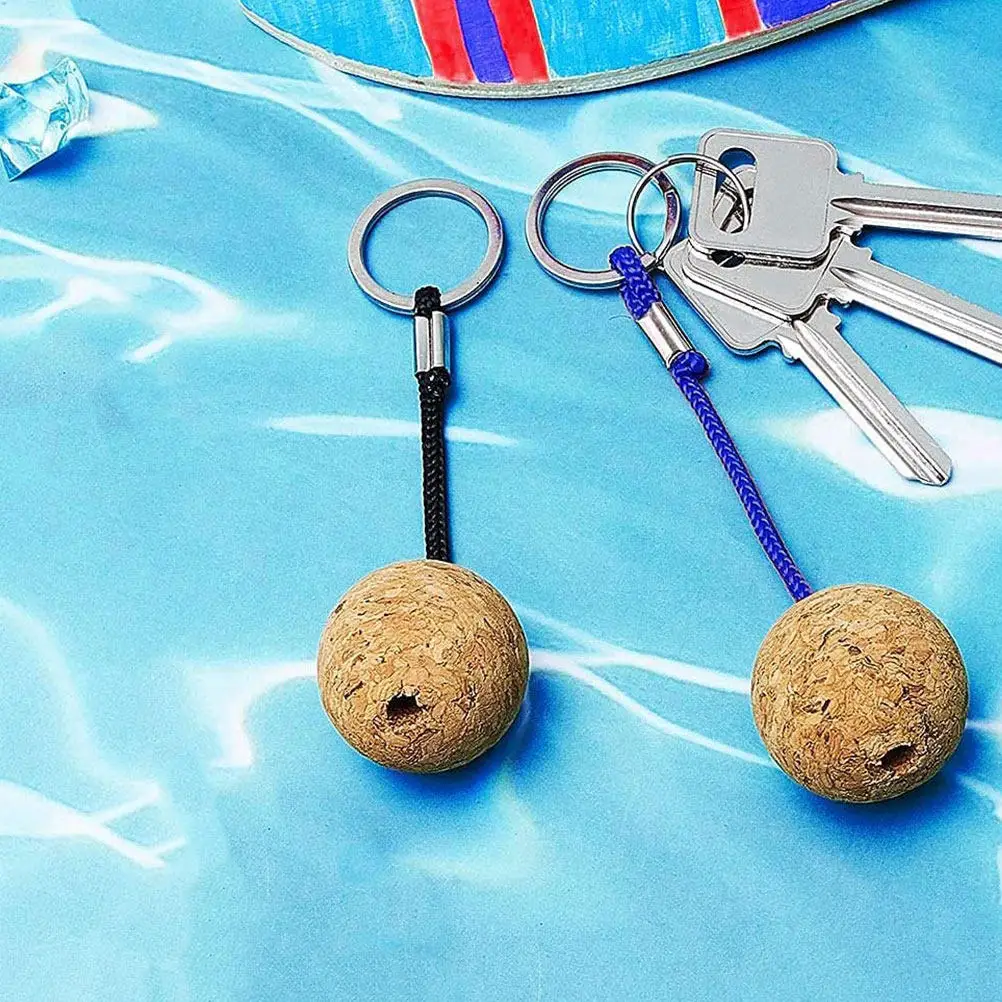 2Pcs Floating Wood Ball Keychain Buoyant Natural Wooden Key Ring for Kayaking Surfing Sailing Boating Water Sports Outdoor