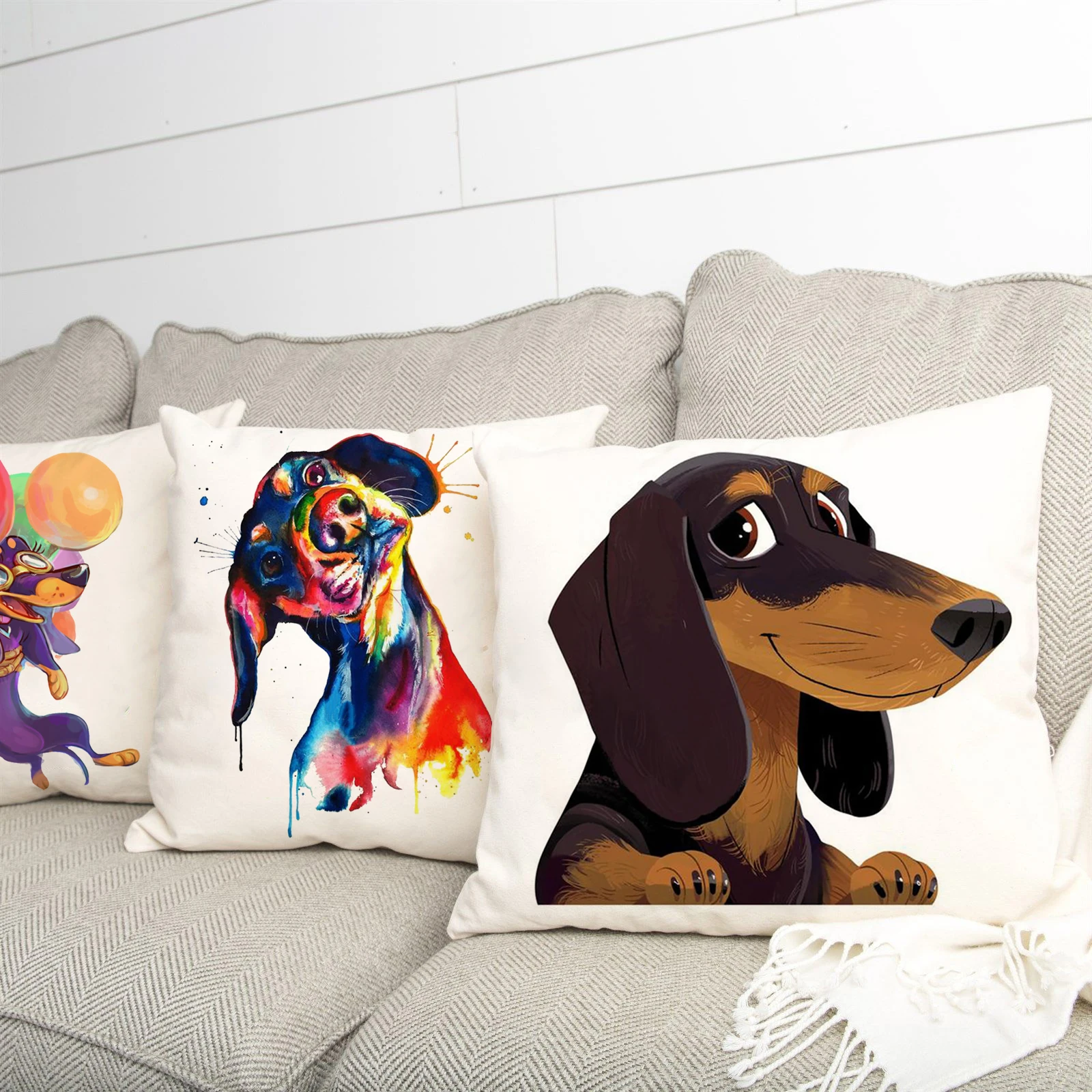 45X45cm Dachshund Art Polyester Cushion Cover Love Sausage Dog Pillow Bedroom Sofa Living Room Decor Pillowcase