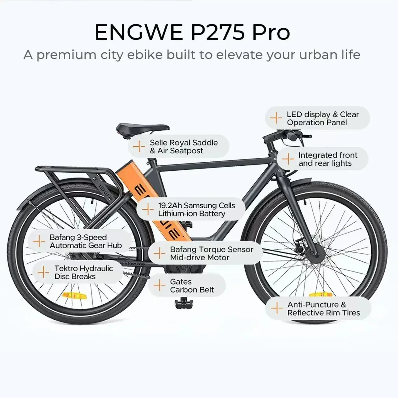 ENGWE P275 Pro Ebike 250W BaFang Mid-drive Motor 36V19.2Ah Samsung Battery Electric Bicycle 27.5\