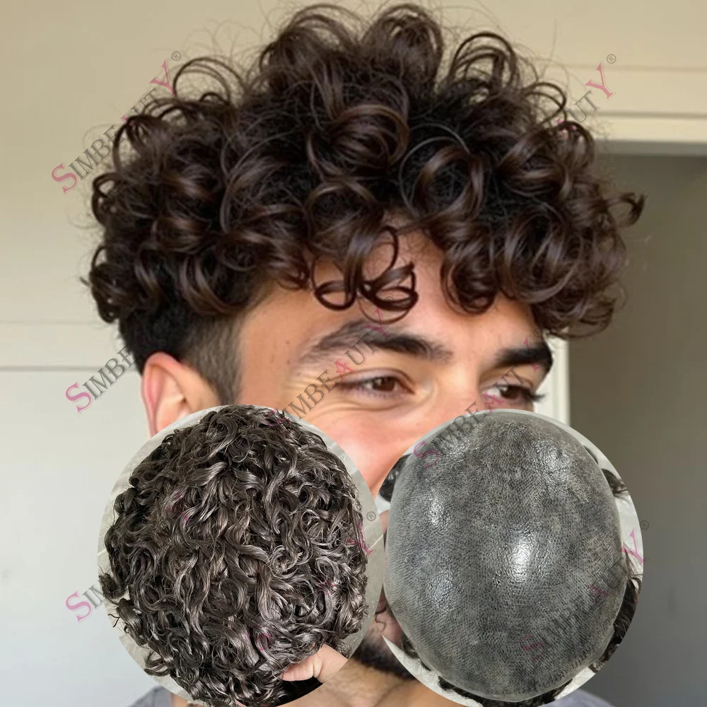 

Мужской парик из натуральных волос с прозрачной полиуретановой основой, 20 мм, кудрявые волосы, 24 мм, сильные кудри, прочный, серый, черный, коричневый, с естественной линией роста волос