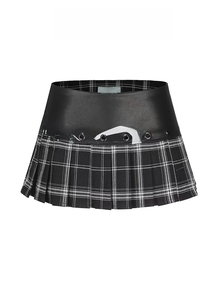 

Юбка Y2K из комбинированной кожи с низкой талией, женская, весенняя, в стиле ретро, плиссированная, со встроенными шортами