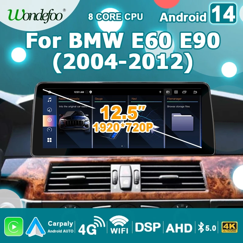 Écran Radio sans fil CarPlay Android 14, 8 go 256 go, pour BMW série 5 3 E60 E61 E62 E63 E90 E91 E92 E93, lecteur multimédia de voiture