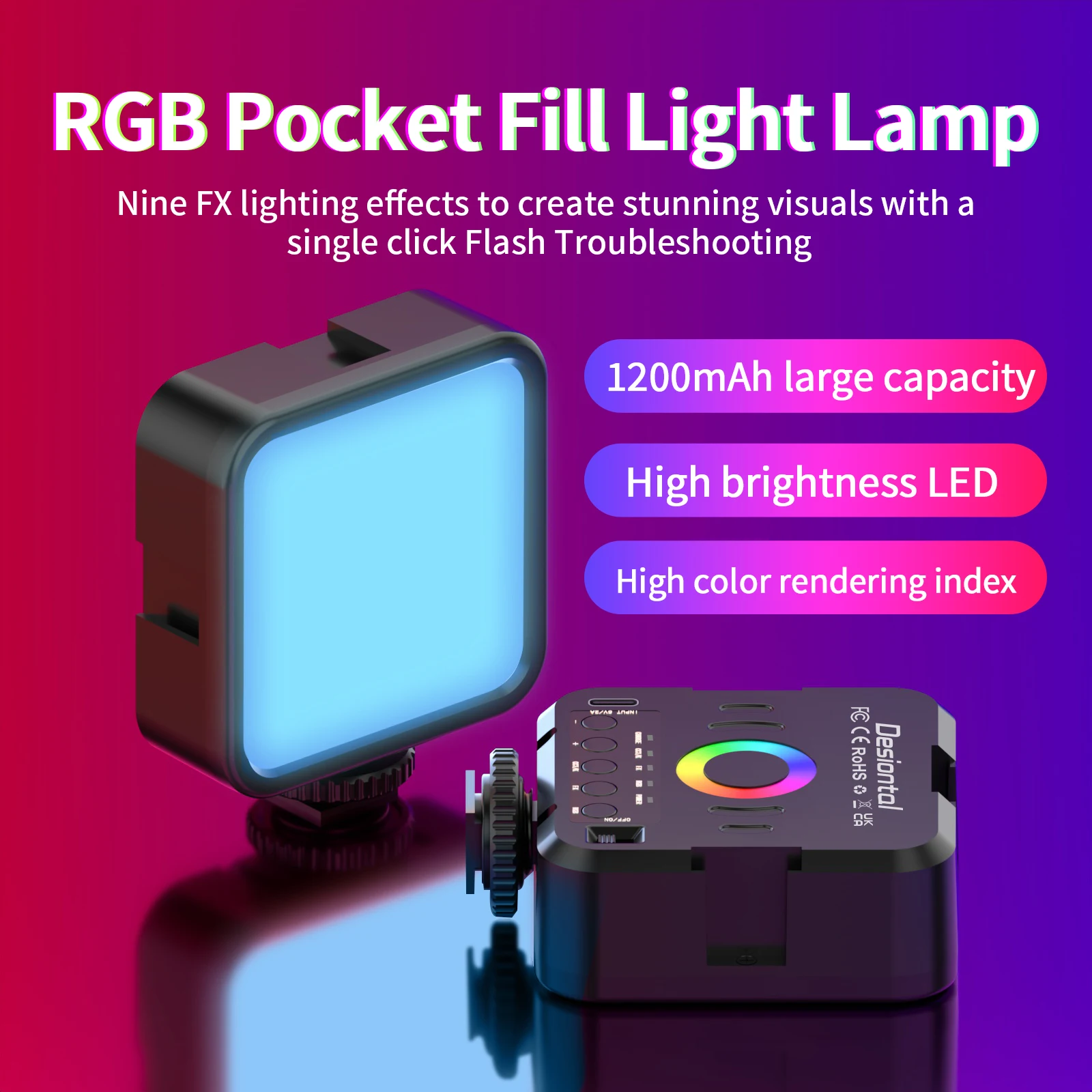 

W70 Full RGB Fill Light 3000K-9000K Mini Pocket Fill Lights 1200mAh Type-C Charging Camera Light for Photography Studio