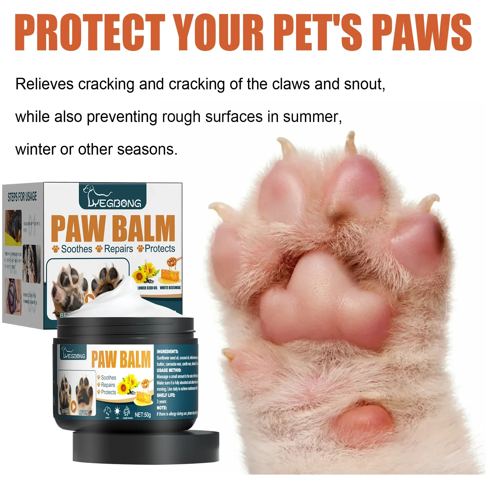 50g Pet Foot Moisturizing Cream Household Cat Paw Cream Dog Paw Cream Anti-drying Care Home Care Pet Foot Moisturizing Liquid