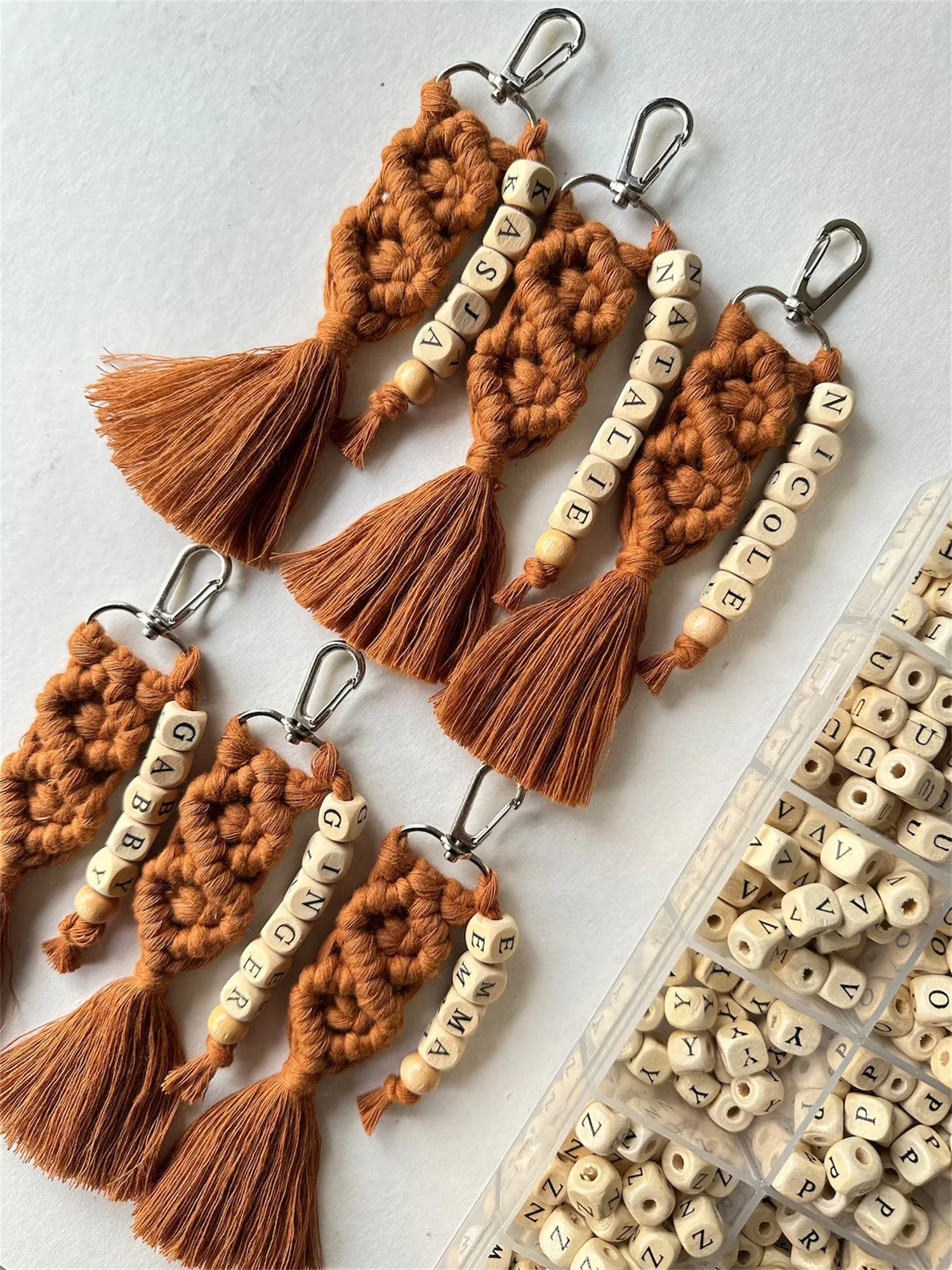 Custom Bridesmaid Gift, Bridesmaid Accessories, Wood Keychain, , Macrame Name Keychain, Matron of Honor Gift, Unique Bridal Part