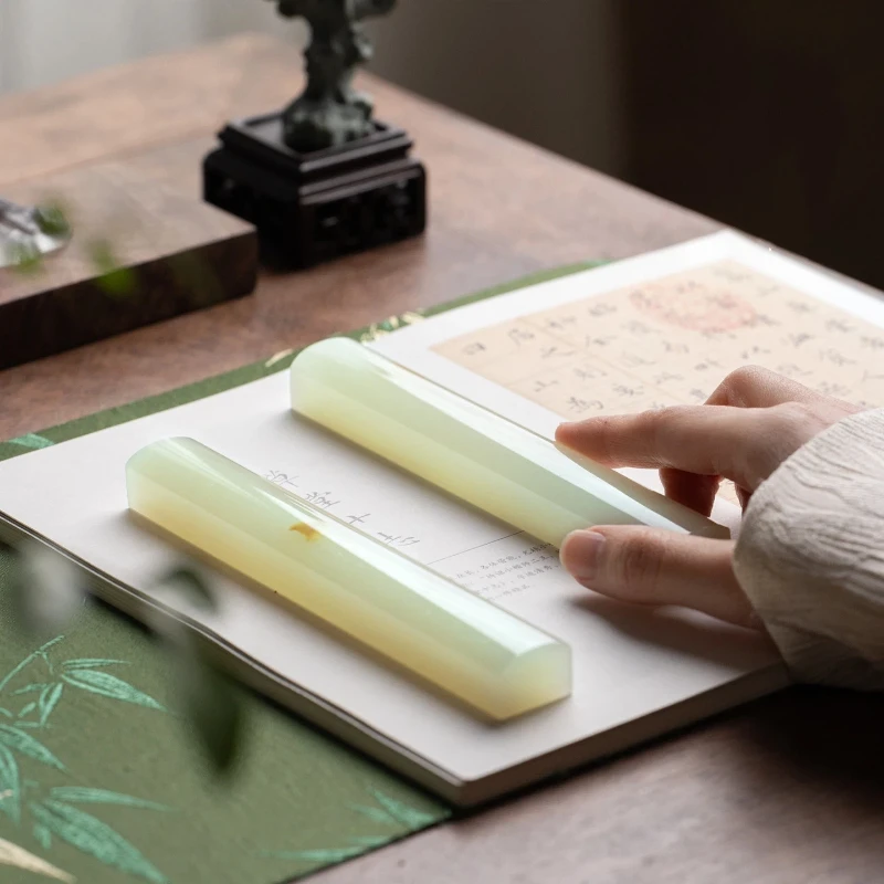 Green Jade Paperweight with Ink Dish for Calligraphy Painting Desk Decoration Home Office Art Supply Chinese Gift Solid Set