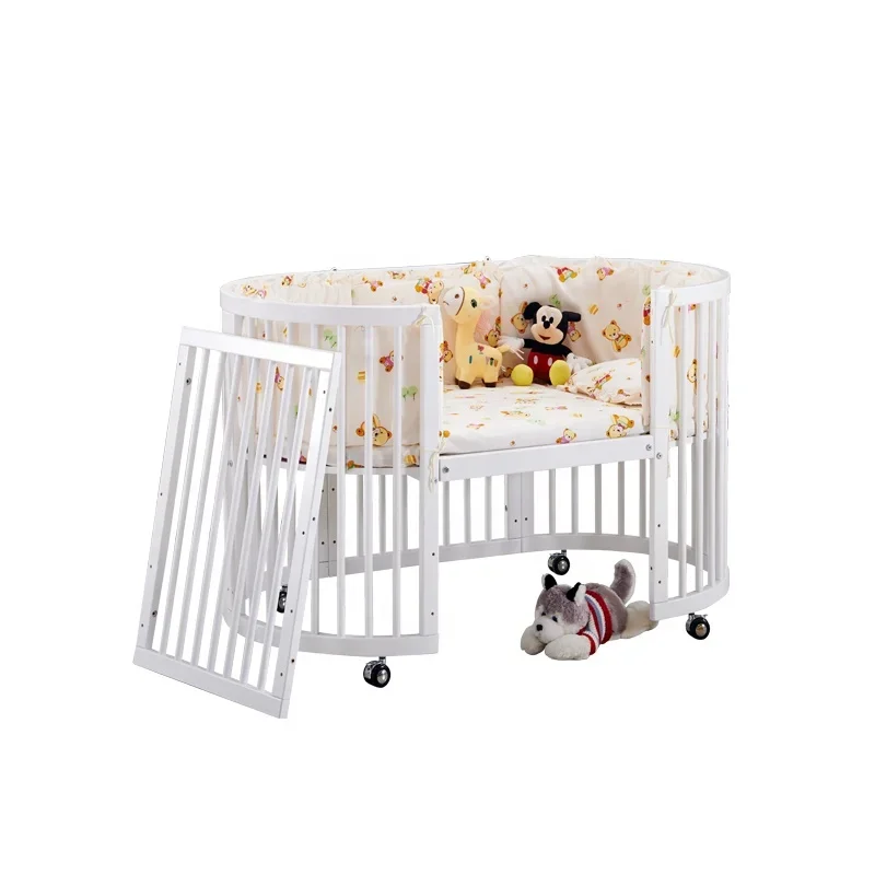 humanized design safety wooden babi bed new born bed with wheels