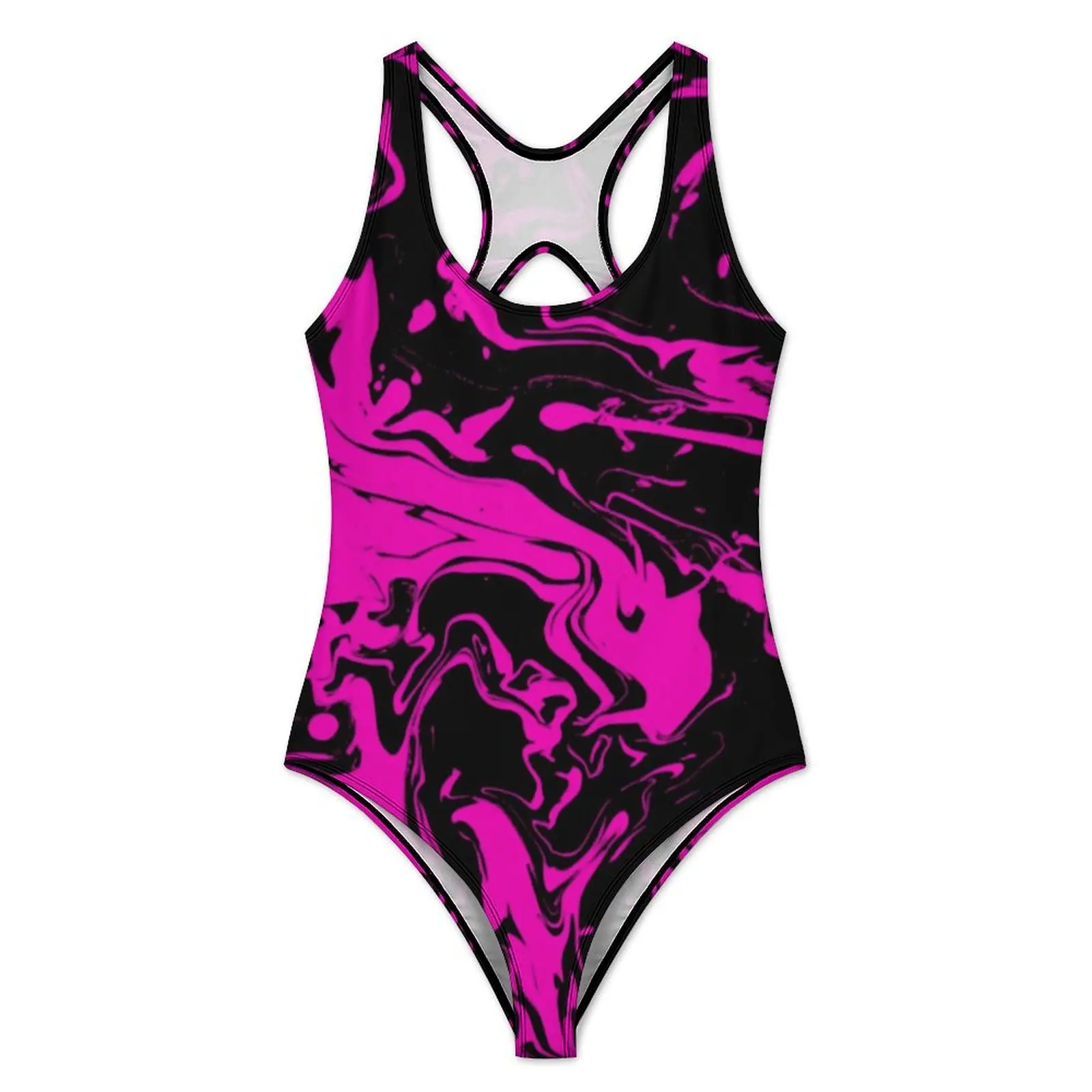 Paint Splatter Print Swimsuit Sexy Pink Abstract Swirl One-Piece Swimwear Push Up Swimsuits Classic Holiday Surf Monokini