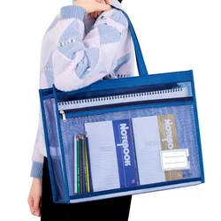 Large A3 Mesh File Bag Carry Book Art Bag Transparent Grid Portable Zipper Student Drawing Sketch Board Test Paper Storage Bag