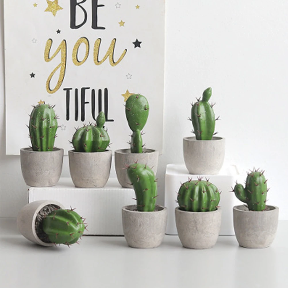 

2Pcs Simulation Faux Mini Cactus Bonsai Potted Plant Desktop Office Decorative Artificial Succulent Cactus Decor