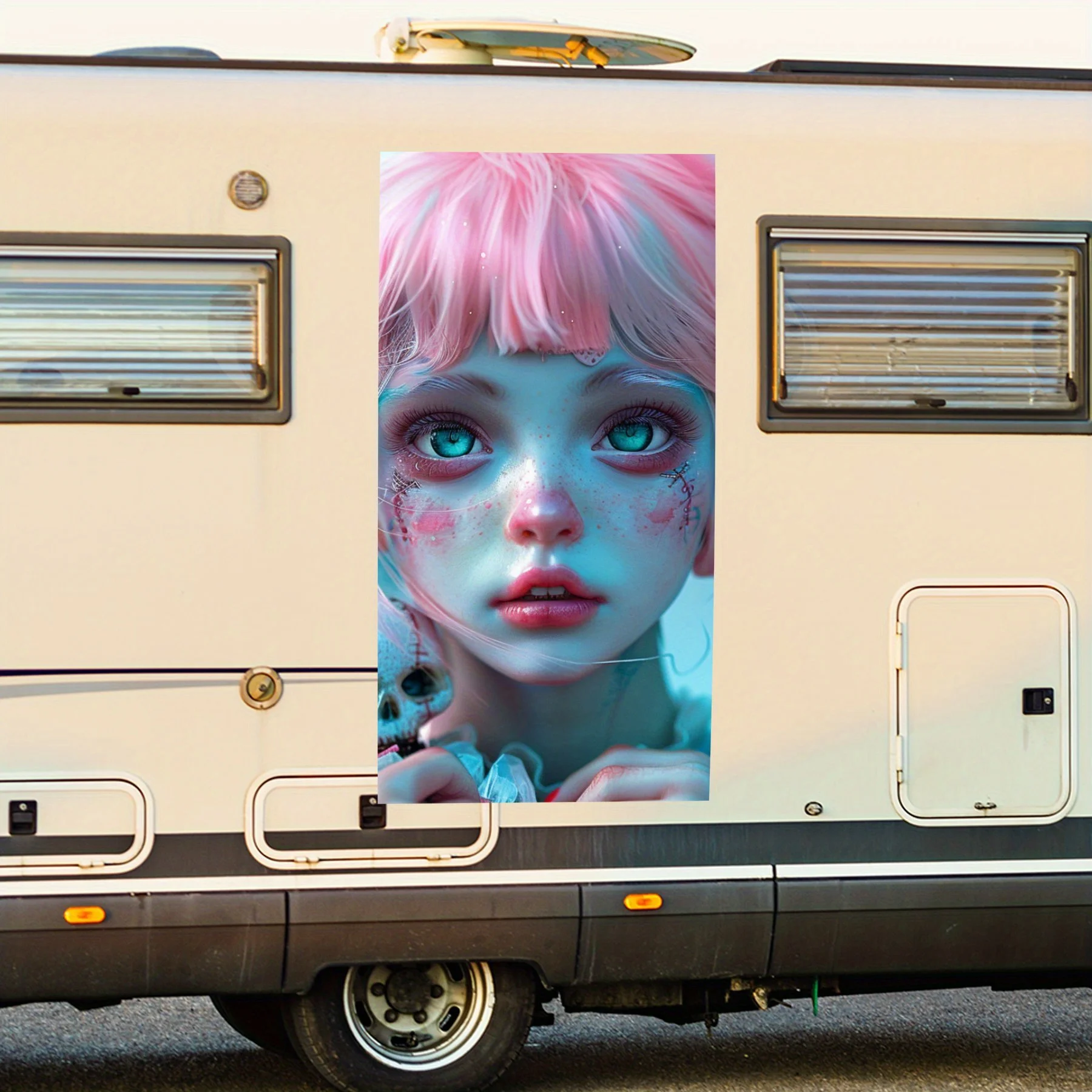 

Gothic - style Pink - haired Girl Car Sticker,Vinyl decal on the side of the motor home, waterproof self-adhesive vinyl sticker