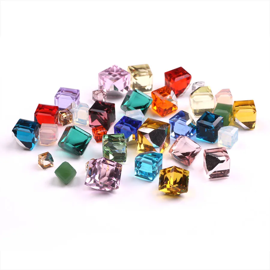 6/8mm Glass Beads Chamfer Square Shape No Hole Crystal Loose Beads 20pcs/lot For DIY Necklace Jewelry Making Finding Accessories