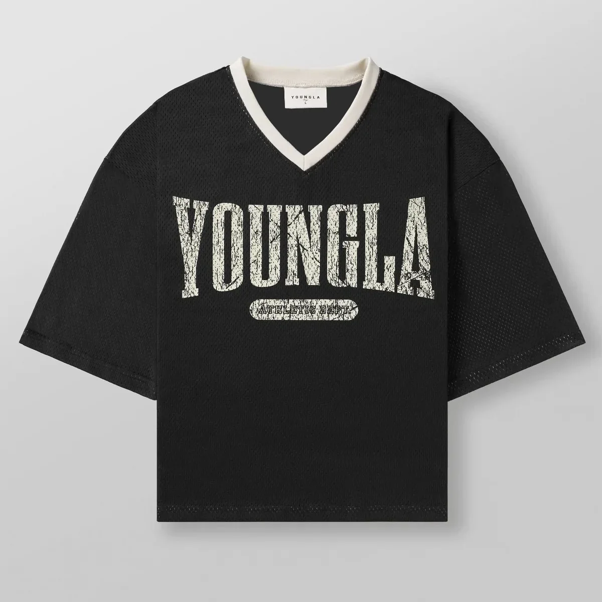 YOUNGLA American fashion brand oversized T-shirt Men\'s sports fitness quick drying breathable large mesh printed T-shirt