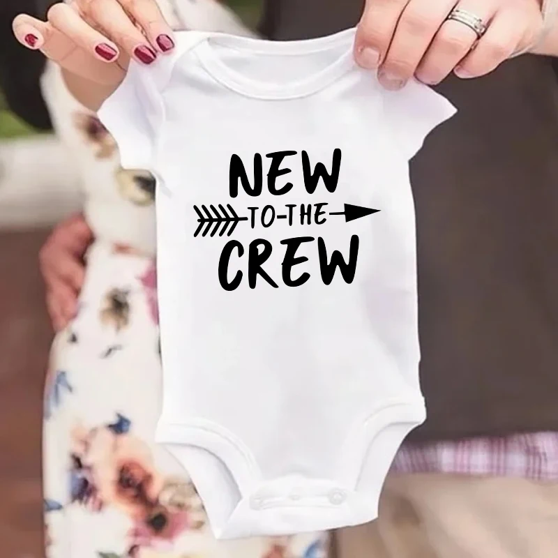 Funny New to the Crew Pregnancy Revealed Newborn Boy Girl Clothing Infant Short-sleeved Cotton Bodysuit