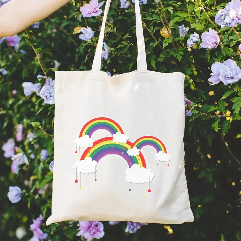 

Rainbow Pattern Shoulder Bag Women's Shopping Eco-friendly Bag Short-term Travel Bag Work Fitness Tote Bag Canvas Bag