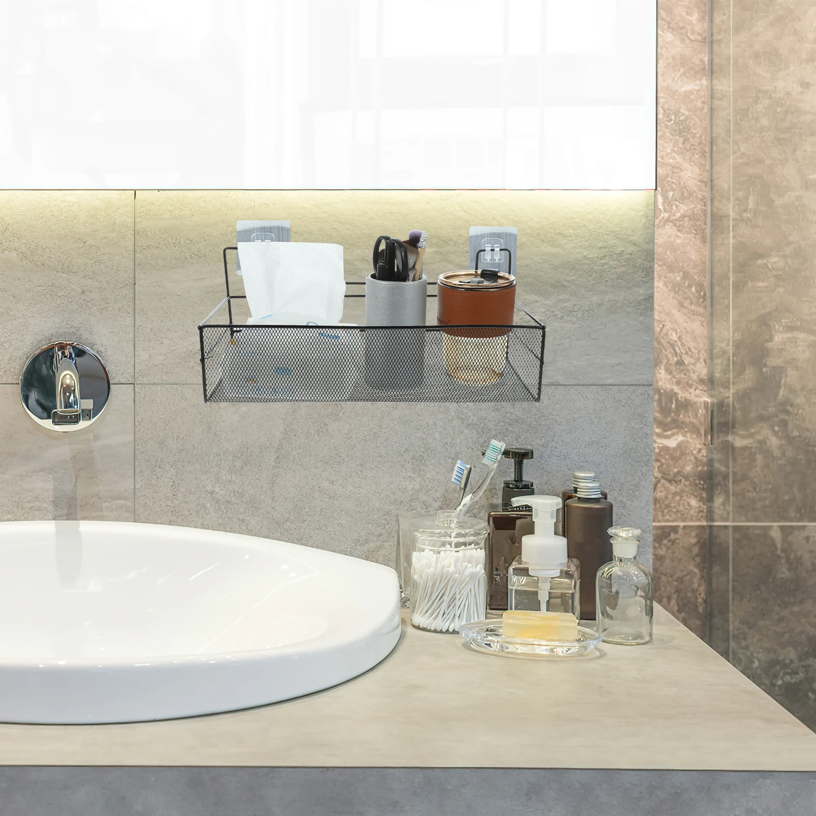 

Hanging Wall Storage Basket Metal Wire Organizer Rack Bathroom Kitchen Wall-Mount Shower Toiletries Holder Sundries Shelf