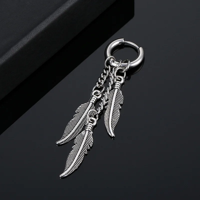 Simple Design Cross Feather Tassel Earring Stainless Steel Fashion Geometric Pendant Stud Ear Jewelry Party Gifts For Women Men