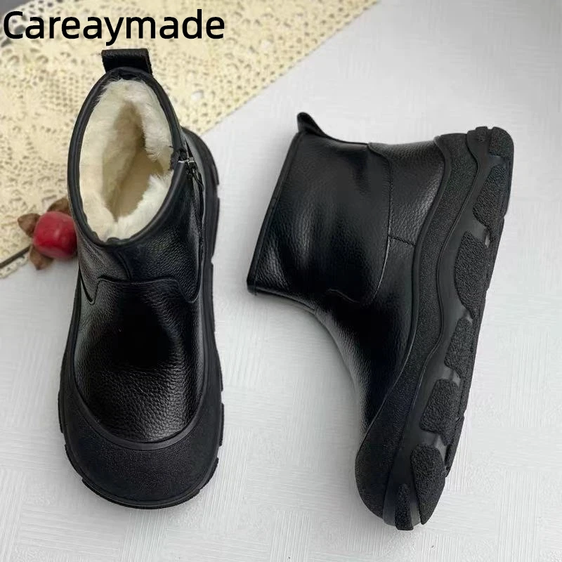 

Careaymade-Women Boots Genuine Leather wider toe Winter Snow Boots Fur Platform Shoes Slip On Ankle Boots Plush Warm Female Shoe