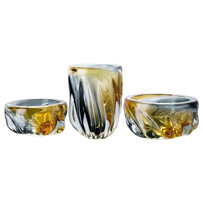 Nordic modern simple heavy glass vase ornament, dining table TV cabinet high value light luxury glazed colored flower ware