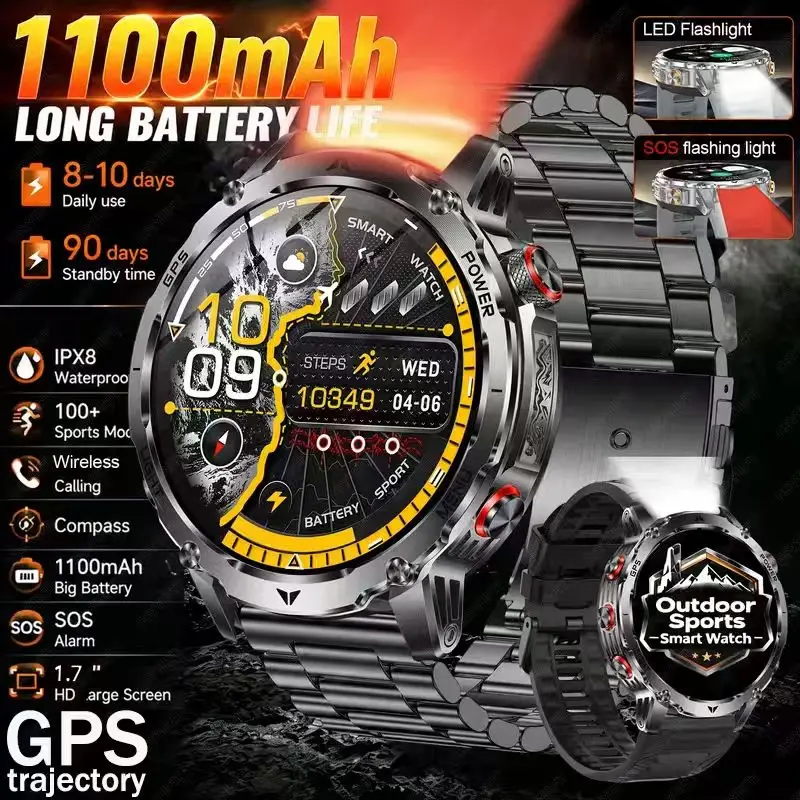 New Outdoor Long Range Smart Watch with 1.7-inch HD Large Screen,WirelessCommunicationGPS,Heart Rate,and Blood Oxygen Monitoring