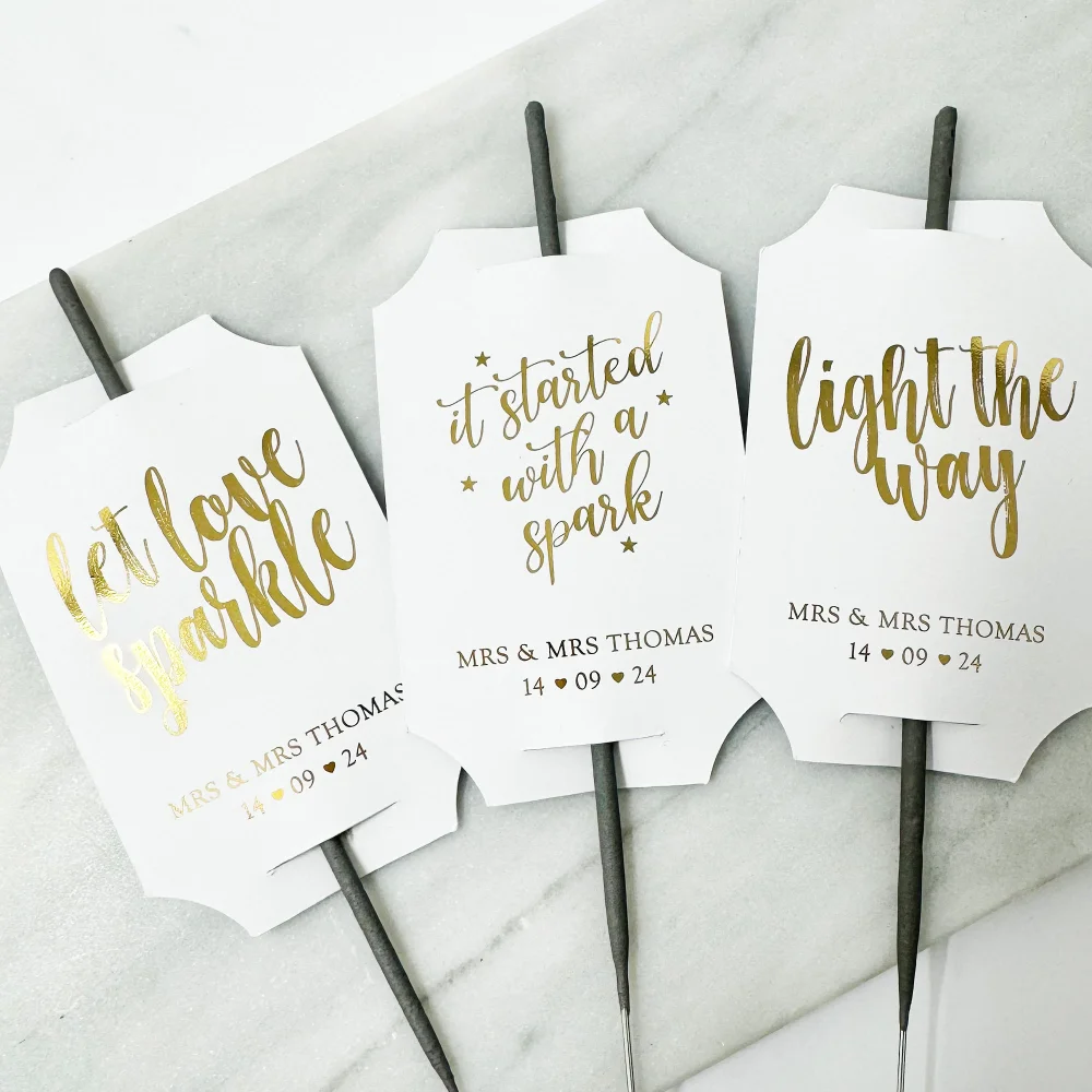 50pcs Sparkler Tags Personalised Wedding Tags For Firework Gold Foil Sparkler Card Let Love Sparkle Wedding Favour Tags