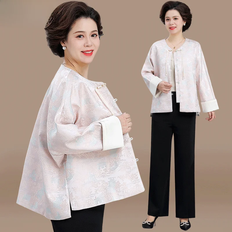 

New Chinese Sle Outerwear for Middle-Aged And ly Women Faionable Autumn Spring Coat Jaet V-Ne Single Button