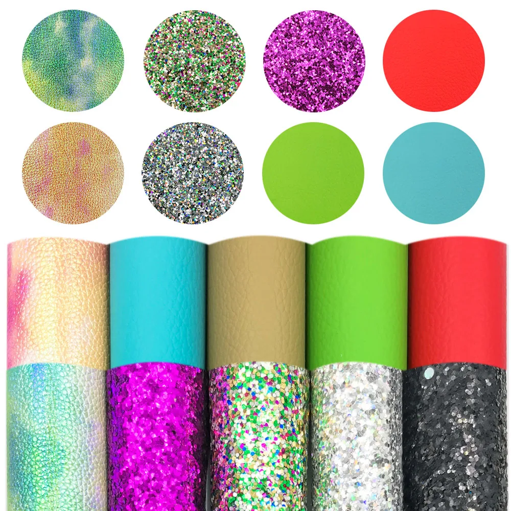 10pcs Printing Flower Tie-dye PU Leatherette Fabric  Cartoon Glitter Iridescent DIY Bow Bag Toy Craft Handmade Wholesale 20*15cm