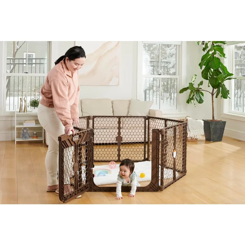 بوابة أطفال بلاستيكية واسعة للغاية قابلة للتعديل مقاس 192 بوصة وساحة لعب مع باب، علامة تجارية حائزة على الجائزة، مجموعة إضافية 2 في 1، تتضمن #4