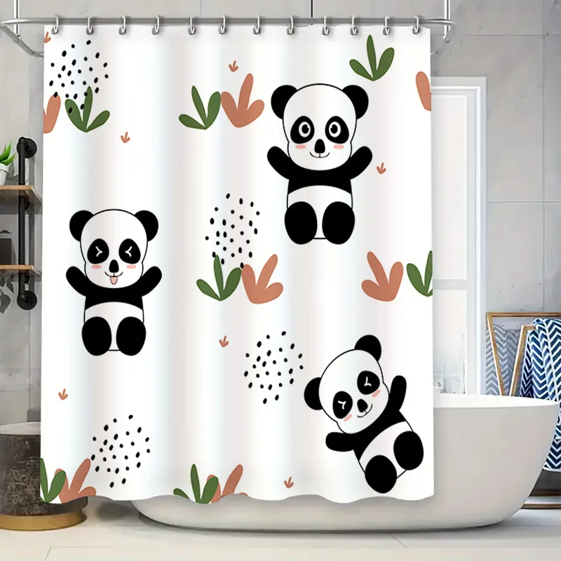 

Занавеска для душа с милым принтом медведя панды, детский декор для ванной комнаты, наборы ковриков для ванной из водонепроницаемой ткани, белый цветочный дизайн, украшение для дома (48