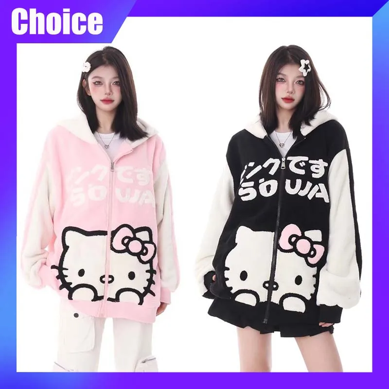 

Sanrio Hellokitty Print Hoodie Anime Cartoon Hooded Sweatshirt Kawaii Cute Sweet Top Casual Fashion Cardigan Clothing Woman Gift
