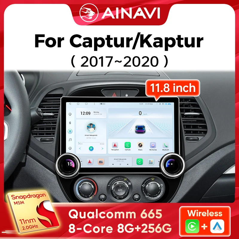 Ainavi 11.8inch Multimedia Player For Renault Kaptur Captur Clio Samsung QM3 2017-2020 Carplay Android Auto Car Radio Stereo