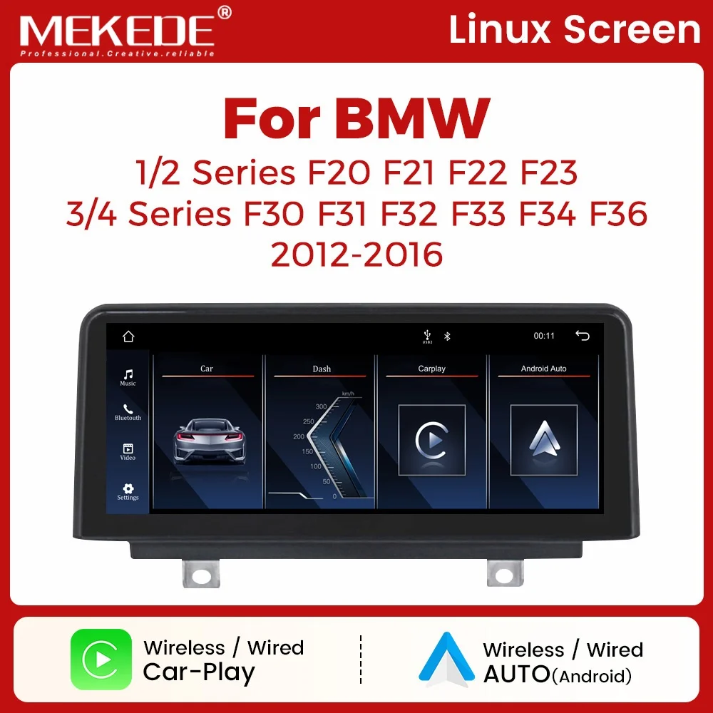 MEKEDE – autoradio avec écran tactile, système Linux, sans fil, Apple CarPlay, Android Auto, pour BMW série 1, 2, 3, 4, F20, F21, F22, F30, F31, F32, F33, F34, NBT, lecteur vidéo multimédia, prise en charge OTA, Mirror Link, WiFi, BT, navigation GPS