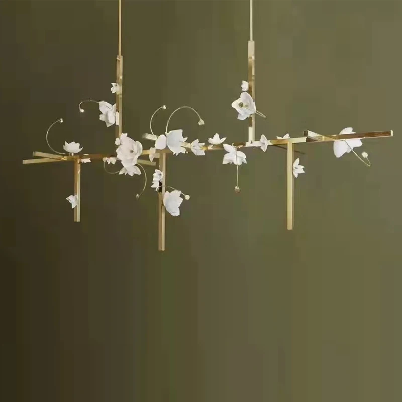 

New Chinese Lotus Chandelier, Ceramic Petals, Living Room, Art Hotel, Front Desk, Sales Department, Villa, Dining Room Light