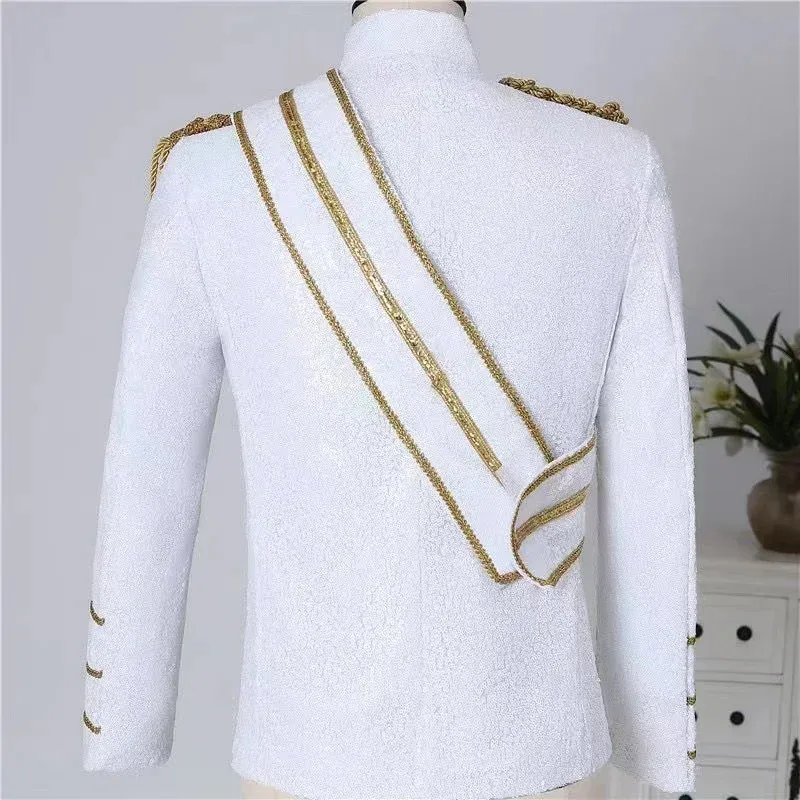 qq 123Men's Michael Jackson Top Medieval Vintage Gothic Punk Military Drummer Parade Jacket Marching Band Coat Costume