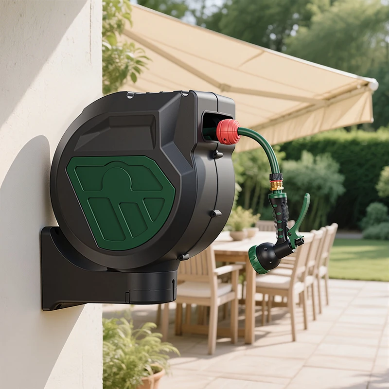 1/2 1/2'' 25m Hose Reel Irrigation Retractable PVC Automatic Garden Upgraded Adjustable Spray Nozzle Hose Reel