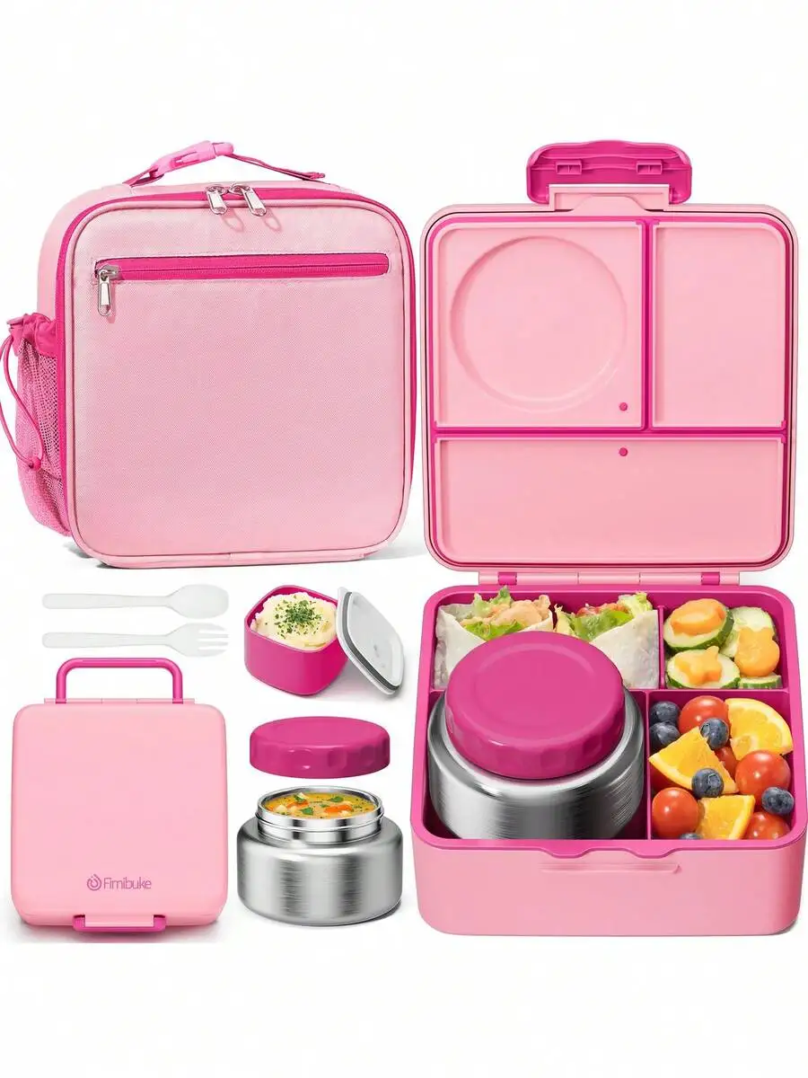 Bento Lunch Box Set With 8.5oz Insulated Food Jar, Sauce Cup, Lunch Bag & Utensils, Leak-Proof Lunch Food Container With 3-4 Com