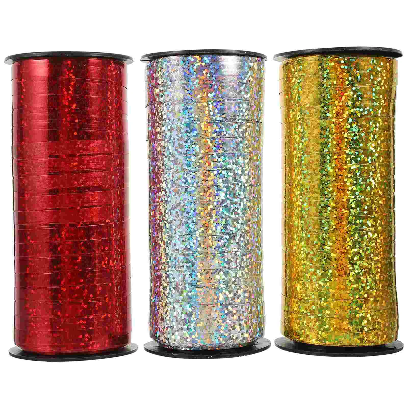 

3 Rolls Shiny Balloon Ribbon Curling Ribbon Roll Metallic String Craft Ribbon for Wrapping Gift - 100 Yard Per Roll (Golden+