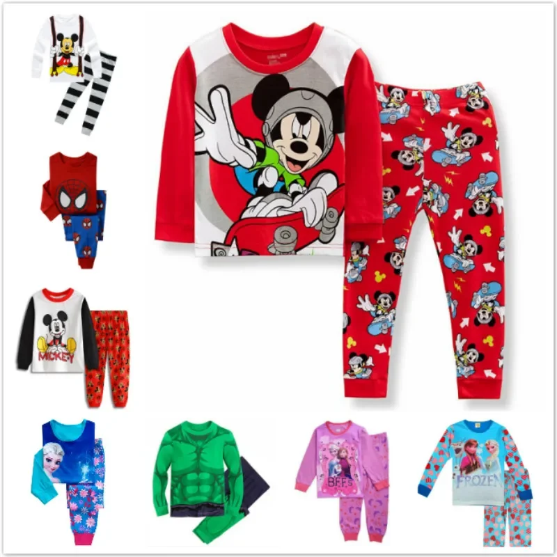 New Children Full Sleeve Pajamas Kids Boy Girl Frozen Anna Elsa Mickey Elsa Clothing Sets Baby Lovely Pajama Pyjamas Sleepwear