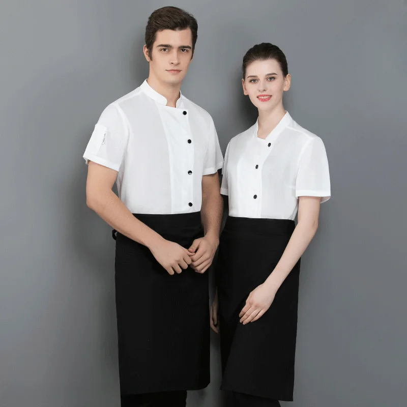 Sleeve Cooking Shirt Cool Work Tops Food Service Black Kitchen Outfit  Chef Jacket Men Women Short