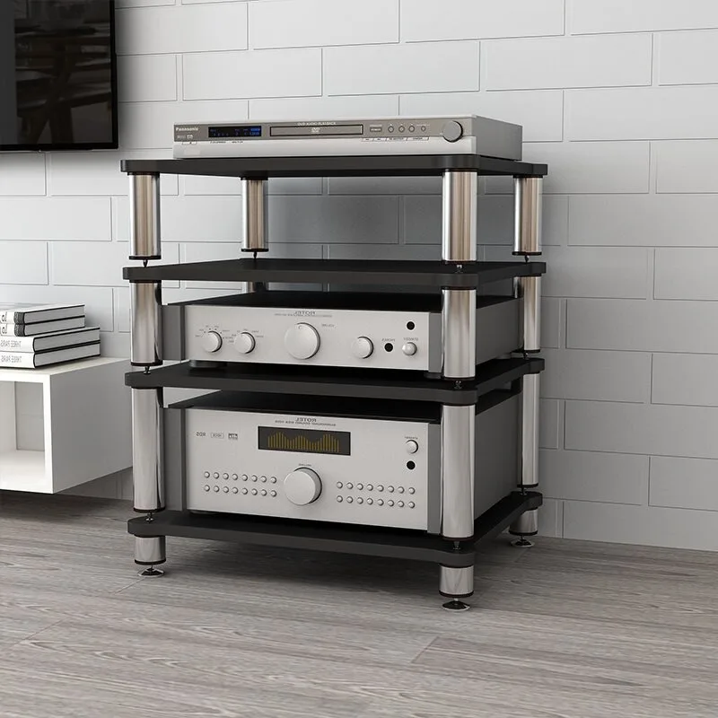 HIFI Audio Equipment Rack, 2-Tier Connected Wooden Stand for Amplifier Home Theater Devices