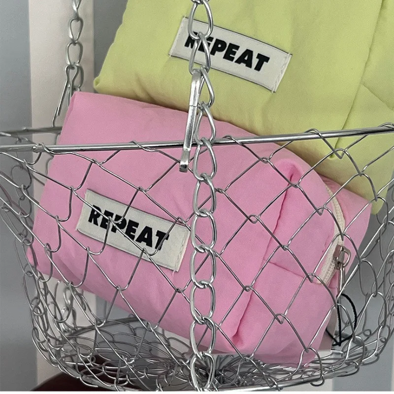 Korean Summer Candy Colored Block Nylon Makeup Bag Thickened Cotton Travel Wash Bag Waterproof Sanitary Pad Storage