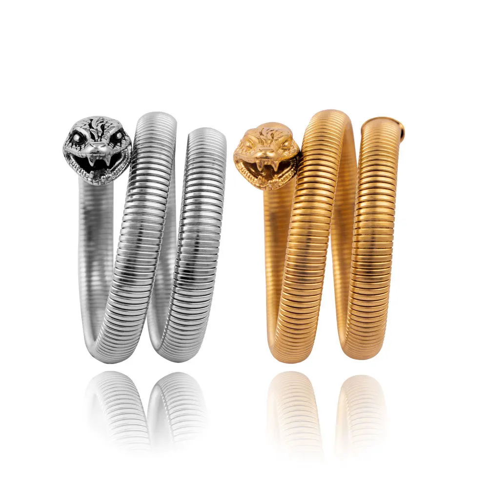 

New ins 18k Gold Plated Stainless Steel Snake Open Bracelet Vintage Punk Animal Snake Bangle For Women Girls Fashion Jewelry