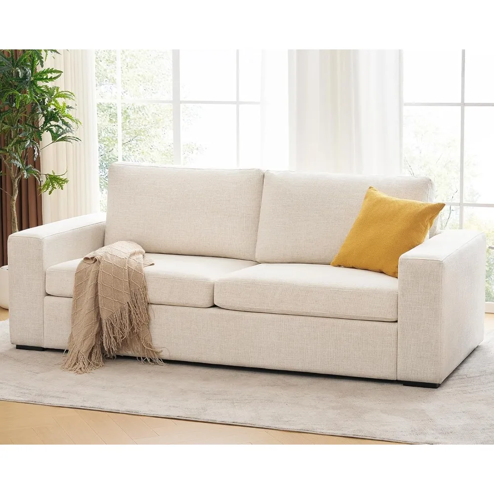

85" Modern Sofa Couches for Living Room, 3 Seater Sofa, Natural Linen Deep Seat Sofa with Upholstered Cushion & Detachable