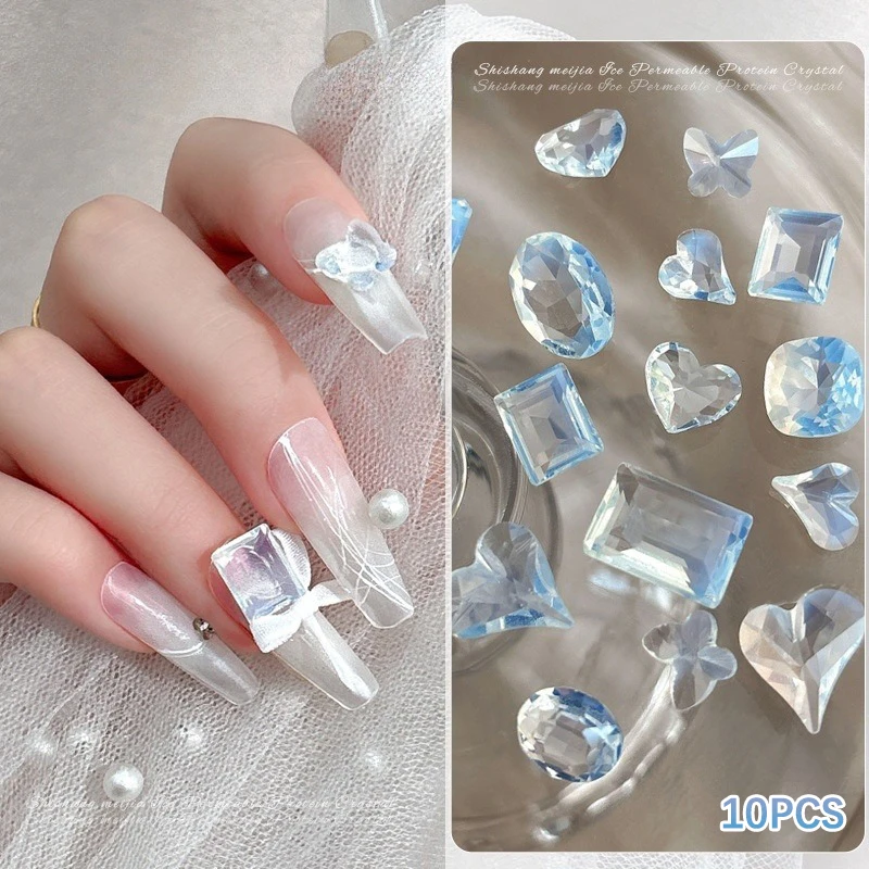 10Pcs High Quality Clear Nail Crystal Decoration Sparkling Square/Ellipse Pigeon Egg Multi Cut Nail Pile Diamond Accessories