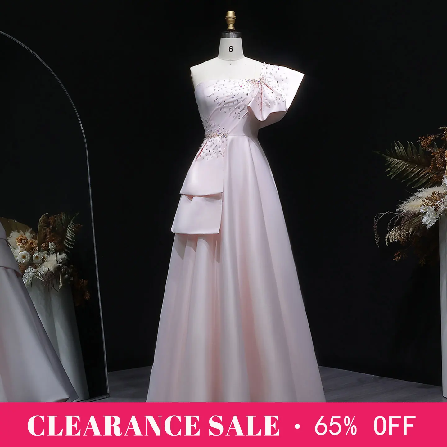 Sharon Said 2026 Gold Einschultriges Abendkleid mit Schleife, A-Linie, Plissiertes Satin mit Perlenstickerei, Formelles Damen-Abendkleid SS592 Maßanfertigung