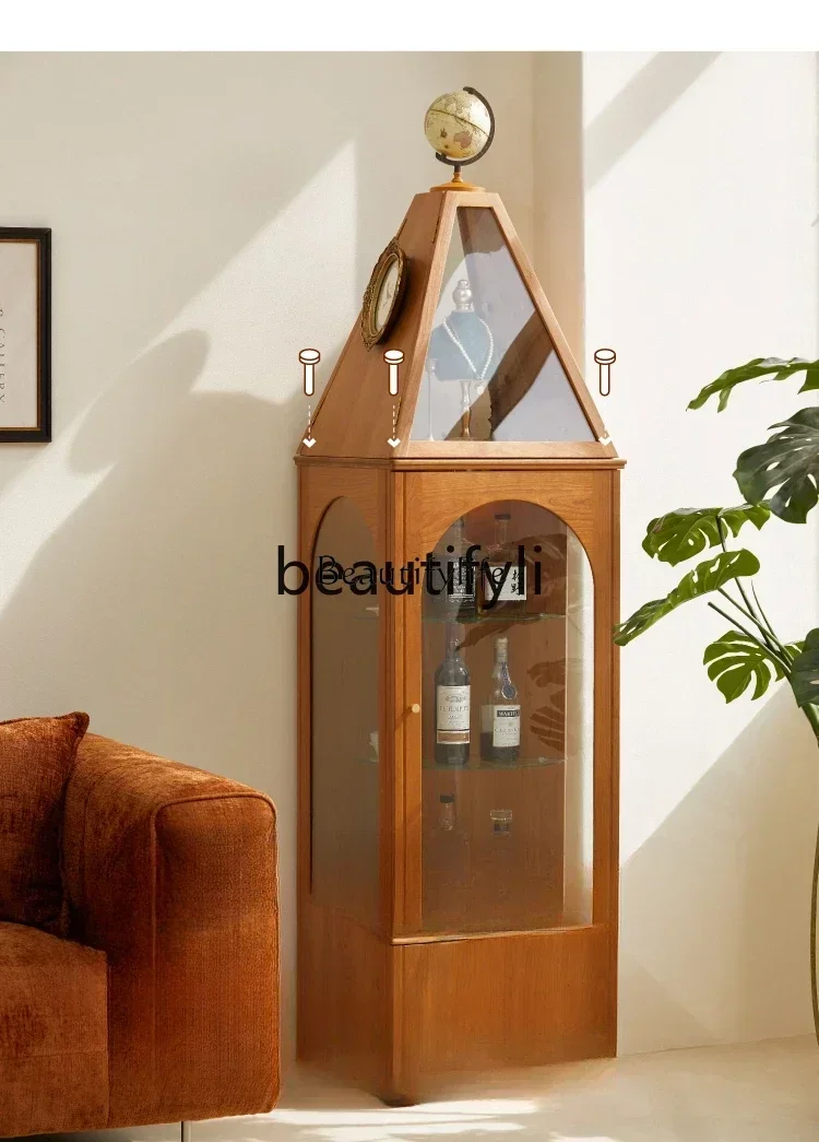 z.Cherry wood solid wood rotating bookshelf figure corner cabinet bookcase storage