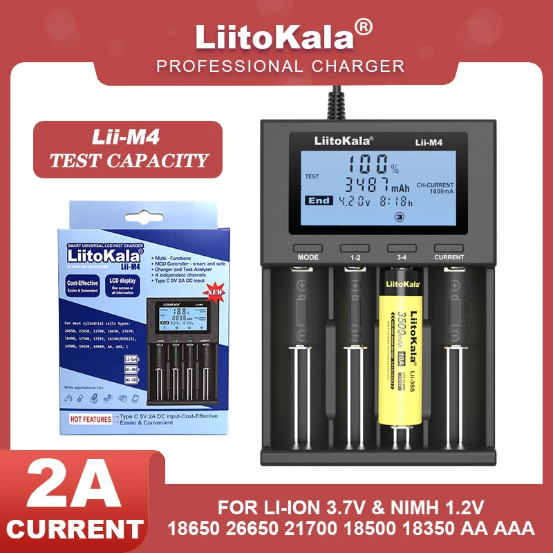 Veitokala Lii-M4 Lii-500 Lii-202 Lii-402 18650 18350 18500 21700 26650 21700B AA AAA Nilaissée Chargeur de batterie au lithium aste