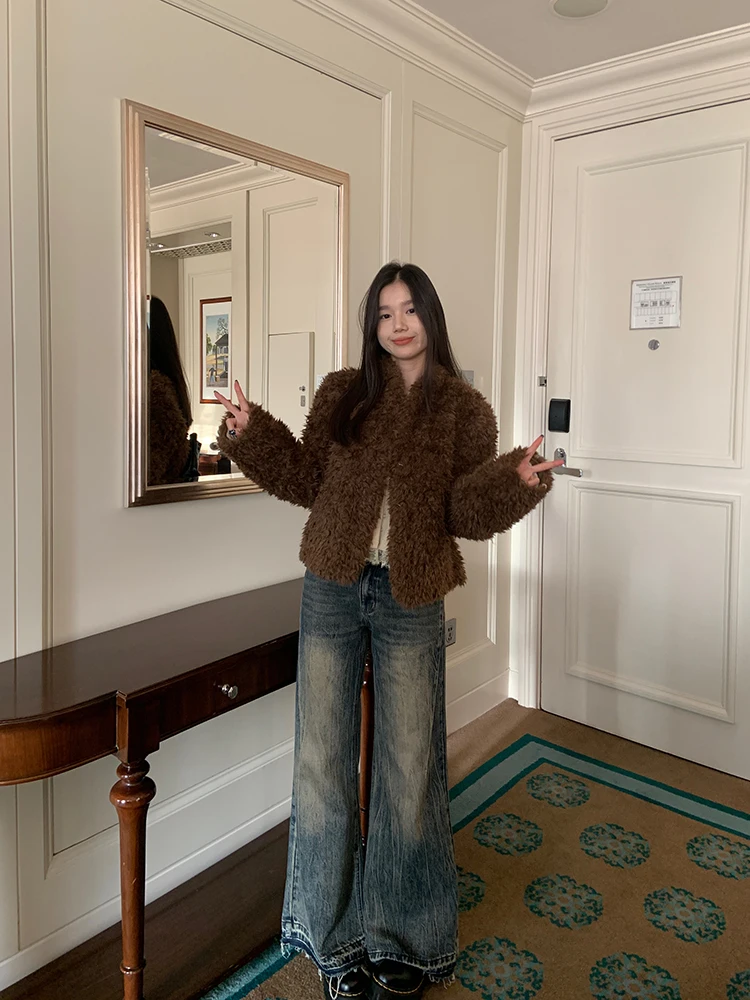 

YOKLASS Women's Micro Flared Jeans Autumn Winter American Retro Distred Loose Frayed Tassel High Faion Pants